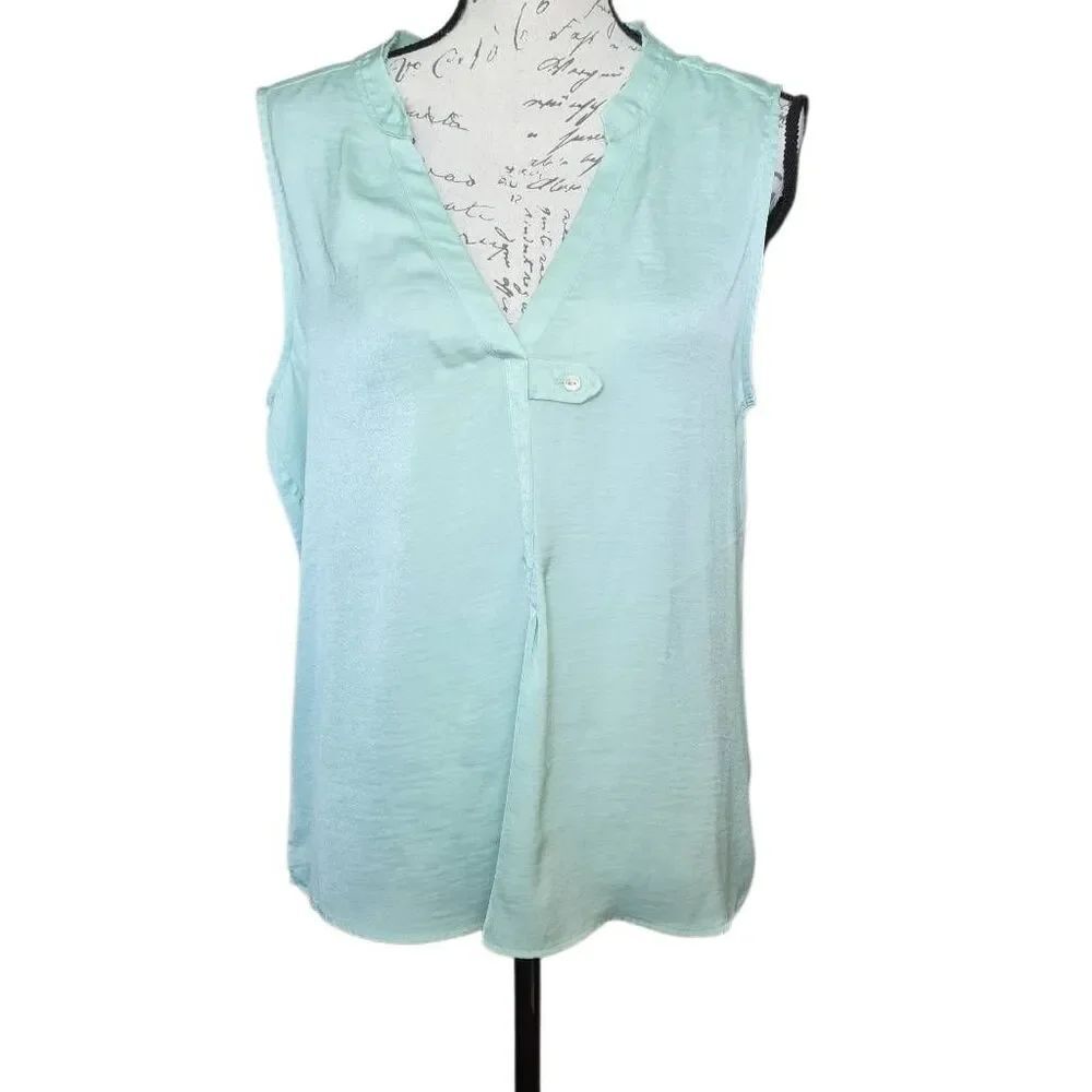 SweetāGrey Women's Size Large Light Green Rori Tab Detail Split Neck Tank Blouse